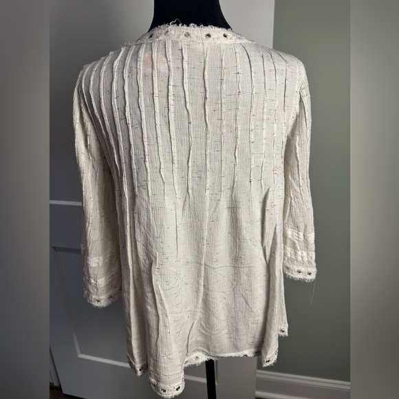 Tularosa REVOLVE Ivory confetti Bell Sleeve Babydoll Blouse Boho Top Pleated - Picture 6 of 10